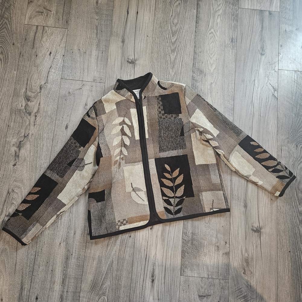 Coldwater Creek Brown Geometric Patterned Cardigan/Jacket Woman Size L